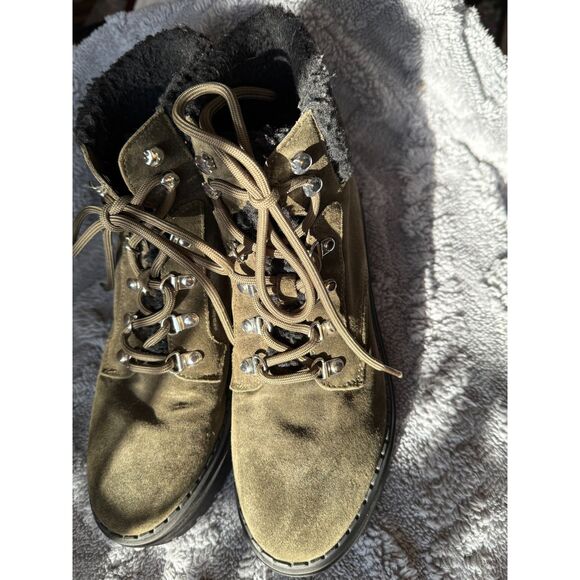 Marc Fisher Leather Army Green/Faux Fur/Suede Lace Up Boot sz 8 Women's - Picture 7 of 8